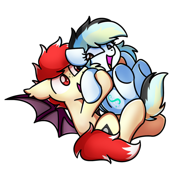 Size: 1240x1240 | Tagged: safe, artist:sugar morning, derpibooru import, oc, oc:aaaaaaaaaaa, oc:swifty breeze, bat pony, pegasus, adorable face, chibi, cute, duo, happy, hug, image, lifting, png, simple background, snuggling, transparent background