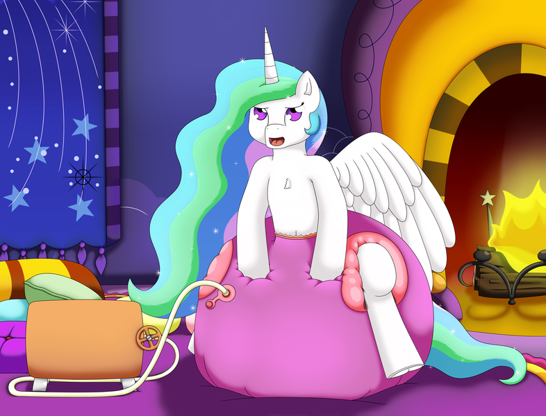 Size: 5500x4200 | Tagged: questionable, artist:pvryohei, derpibooru import, princess celestia, alicorn, pony, air pump, bed, bedroom, celestia's bedroom, commission, diaper, diaper fetish, diaper inflation, female, fetish, fire, fireplace, fluids, frog (hoof), hose, image, impossibly large diaper, inflatable diaper, inflation, open mouth, pillow, png, poofy diaper, solo, solo female, underhoof