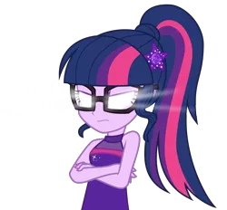 Size: 4016x3723 | Tagged: safe, alternate version, artist:sollace, derpibooru import, sci-twi, twilight sparkle, equestria girls, equestria girls series, spring breakdown, .svg available, angry, annoyed, blank eyes, clothes, crossed arms, dress, female, geode of empathy, geode of shielding, geode of sugar bombs, geode of super speed, geode of super strength, geode of telekinesis, glasses, glowing eyes, image, magical geodes, png, ponytail, rage, sci-twi is not amused, simple background, sleeveless, solo, transparent background, twilight is not amused, unamused, vector, white eyes