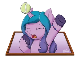 Size: 2048x1536 | Tagged: safe, artist:icy wings, derpibooru import, izzy moonbow, pony, unicorn, ball, bracelet, eyes closed, female, g5, horn, horn impalement, hornball, image, izzy's tennis ball, jewelry, mare, open mouth, png, simple background, solo, stretching, tennis ball, transparent background, unshorn fetlocks, yawn