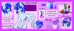Size: 2500x1074 | Tagged: safe, artist:silentwolf-oficial, derpibooru import, oc, oc:silent wolf, unofficial characters only, pony, unicorn, bust, female, flower, hoof fluff, horn, image, leonine tail, mare, png, reference sheet, unicorn oc