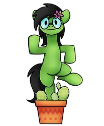 Size: 1240x1500 | Tagged: safe, artist:sugar morning, derpibooru import, oc, oc:prickly pears, unofficial characters only, cactuar, cactus, flower, flower in hair, glasses, image, looking at you, mole, png, simple background, stare, transparent background, vase