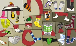 Size: 10500x6468 | Tagged: suggestive, artist:aaron amethyst, derpibooru import, garble, dragon, argyle, clothes, collage, comic, dirty socks, feet, fetish, image, male, male feet, paws, png, sock fetish, socks, solo, striped socks