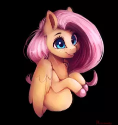 Size: 2238x2380 | Tagged: safe, artist:miokomata, derpibooru import, fluttershy, pegasus, pony, black background, bust, chest fluff, colored hooves, cute, ear fluff, female, folded wings, freckles, freckleshy, high res, image, looking at you, mare, png, shyabetes, simple background, smiling, solo, three quarter view, wings