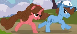 Size: 1920x858 | Tagged: safe, artist:brushprism, artist:starshade, derpibooru import, ponified, pony, unicorn, base used, brother and sister, crossover, cute, dipper pines, duo, female, gravity falls, image, jpeg, mabel pines, male, running, siblings