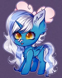 Size: 1060x1325 | Tagged: safe, artist:sinjour, derpibooru import, oc, oc:fleurbelle, unofficial characters only, alicorn, butterfly, insect, pony, adorabelle, alicorn oc, bow, chest fluff, chibi, cute, ear fluff, female, hair bow, horn, image, mare, png, simple background, solo, tongue out, wingding eyes, wings, yellow background