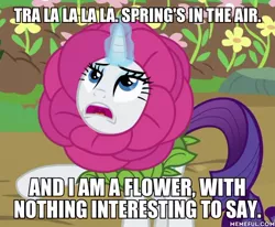 Size: 600x495 | Tagged: safe, derpibooru import, edit, edited screencap, editor:applejackfan204, screencap, rarity, forever filly, a bug's life, caption, clothes, costume, flower costume, flowerity, image, image macro, jpeg, text