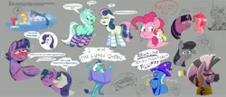Size: 4096x1768 | Tagged: safe, artist:another_pony, derpibooru import, apple bloom, applejack, bon bon, lyra heartstrings, maud pie, octavia melody, pinkie pie, princess ember, rarity, spike, starlight glimmer, surprise, sweetie drops, trixie, twilight sparkle, twilight sparkle (alicorn), vinyl scratch, zecora, alicorn, dragon, earth pony, pegasus, pony, shark, unicorn, blushing, book, chest fluff, clothes, costume, dialogue, faic, female, i am the lizard queen, image, jpeg, lesbian, lidded eyes, looking at you, rarilight, shipping, sketch, smiling, socks, startrix, striped socks, swimming, thigh highs, unamused, water