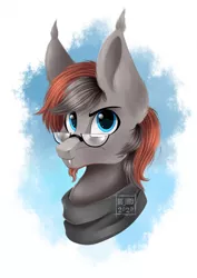 Size: 700x988 | Tagged: safe, artist:das_leben, derpibooru import, oc, oc:times one, bat pony, bust, clothes, ear tufts, glasses, image, looking at you, male, png, portrait, scarf