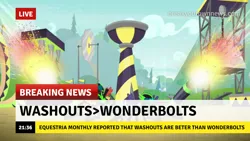 Size: 1280x720 | Tagged: safe, derpibooru import, edit, edited screencap, screencap, lightning dust, rolling thunder, short fuse, the washouts (episode), breaking news, break your own news, image, png, the washouts, truth