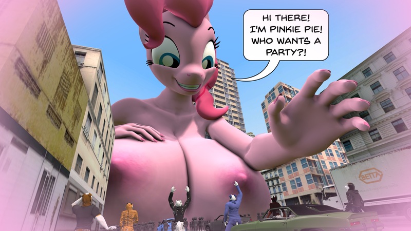 Size: 3840x2160 | Tagged: questionable, artist:antonioy111, derpibooru import, party time, pinkie pie, anthro, earth pony, pony, unguligrade anthro, 3d, anthrofied, big breasts, big panko, big smile, breasts, busty pinkie pie, dialogue, disproportional anatomy, exhibitionism, female, giant anthro, giant earth pony, giant pinkie pie, giant pony, giantess, highrise ponies, huge breasts, image, jpeg, larger female, macro, macro/micro, mega, mega pony, nipples, nudity, public nudity, sfm pony, size difference, smiling, source filmmaker