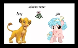 Size: 900x562 | Tagged: safe, artist:arvin-sweetiepupfan, derpibooru import, cozy glow, image, meme, mistletoe, png, simba