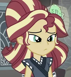 Size: 667x720 | Tagged: safe, derpibooru import, edit, edited screencap, editor:applejackfan204, screencap, sunset shimmer, eqg summertime shorts, equestria girls, good vibes, cropped, image, png, solo, sunset sushi