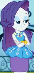 Size: 945x2045 | Tagged: safe, derpibooru import, screencap, rarity, equestria girls, equestria girls series, sock it to me, spoiler:choose your own ending (season 2), spoiler:eqg series (season 2), canterlot high, clothes, cropped, crossed arms, cute, dress, female, geode of shielding, gold, image, jewelry, jpeg, legs, lidded eyes, magical geodes, necklace, outdoors, raribetes, rarity peplum dress, skirt, sleeveless, smiling, soccer field, sock it to me: rarity, wrist cuffs