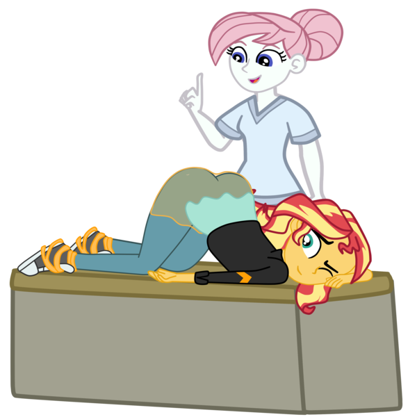 Size: 2952x2952 | Tagged: suggestive, artist:gmaplay, derpibooru import, part of a set, nurse redheart, sunset shimmer, equestria girls, equestria girls series, spoiler:eqg series (season 2), ass, ass up, bunset shimmer, butt, clothes, converse, face down ass up, image, nurse, nurse outfit, png, scrubs (gear), shoes, simple background, stupid sexy sunset shimmer, transparent background