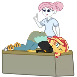 Size: 2952x2952 | Tagged: suggestive, artist:gmaplay, derpibooru import, part of a set, nurse redheart, sunset shimmer, equestria girls, equestria girls series, spoiler:eqg series (season 2), ass, ass up, bunset shimmer, butt, clothes, converse, face down ass up, image, nurse, nurse outfit, png, scrubs (gear), shoes, simple background, stupid sexy sunset shimmer, transparent background
