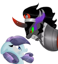Size: 1842x2022 | Tagged: safe, artist:lovelye, derpibooru import, king sombra, sapphire joy, crystal pony, unicorn, angry, floppy ears, image, intimidating, looking at each other, png, scared