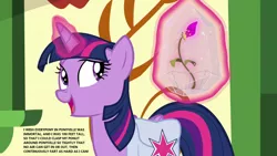 Size: 1280x720 | Tagged: suggestive, derpibooru import, edit, edited screencap, screencap, twilight sparkle, alicorn, growing up is hard to do, bag, female, flower, image, implied farting, png, saddle bag, solo, twilight sparkle (alicorn), wishing flower