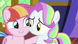 Size: 1280x720 | Tagged: safe, derpibooru import, screencap, coconut cream, toola roola, earth pony, pony, fame and misfortune, female, filly, image, looking at each other, png