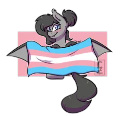 Size: 4099x3899 | Tagged: safe, artist:cleoziep, derpibooru import, oc, oc:crescent, unofficial characters only, bat pony, pony, blushing, cute, female, image, mare, patreon, patreon reward, png, pride, pride flag, simple background, sitting, smiling, solo, spread wings, transgender pride flag, transparent background, wings