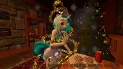 Size: 3840x2160 | Tagged: suggestive, artist:northern haste, derpibooru import, octavia melody, vinyl scratch, anthro, earth pony, unicorn, 3d, 4k, bonnet, breasts, christmas, christmas tree, cookie, diaper, diaper fetish, fetish, food, holiday, image, magic, magic trap, pacifier, png, source filmmaker, tree