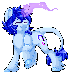Size: 150x150 | Tagged: safe, artist:silentwolf-oficial, derpibooru import, oc, oc:silent wolf, unofficial characters only, pony, unicorn, eyes closed, glowing horn, hoof fluff, horn, image, leonine tail, pixel art, png, simple background, smiling, solo, transparent background, unicorn oc