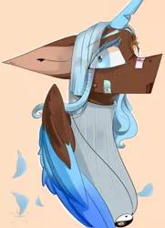 Size: 1563x2160 | Tagged: safe, artist:ellis_sunset, derpibooru import, oc, unofficial characters only, alicorn, pony, alicorn oc, bandaid, bust, clothes, heterochromia, horn, image, jewelry, jpeg, necklace, solo, wings, yin-yang