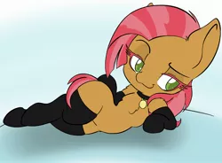 Size: 1898x1394 | Tagged: suggestive, artist:steelsoul, derpibooru import, babs seed, adorasexy, bedroom eyes, clothes, collar, cute, female, foalcon, image, jpeg, looking at you, lying down, sexy, socks, underage