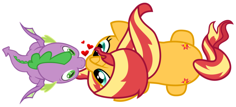 Size: 953x432 | Tagged: safe, artist:lincolnbrewsterfan, artist:titanium-pony, derpibooru import, spike, sunset shimmer, dragon, female, heart, image, male, nocturnal vision's overhead ponies, png, romance, shipping, simple background, straight, sunsetspike, transparent background, winged spike