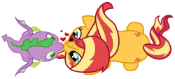 Size: 953x432 | Tagged: safe, artist:lincolnbrewsterfan, artist:titanium-pony, derpibooru import, spike, sunset shimmer, dragon, female, heart, image, male, nocturnal vision's overhead ponies, png, romance, shipping, simple background, straight, sunsetspike, transparent background, winged spike