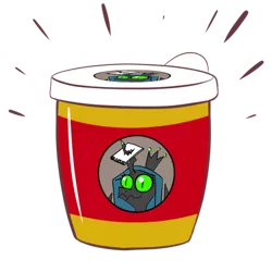 Size: 400x400 | Tagged: safe, artist:chrysalisdraws, derpibooru import, queen chrysalis, changeling, changeling queen, bust, candy, cup noodles, duo, female, food, horn, horn impalement, image, notebook, png, simple background, smiling, transparent background