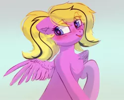 Size: 2048x1667 | Tagged: safe, artist:_mpiesocks, artist:raily, derpibooru import, oc, oc:sunny smiles, pegasus, pony, bust, image, jpeg, portrait, solo, spread wings, tongue out, wings