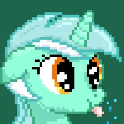 Size: 400x400 | Tagged: dead source, safe, artist:lightspeeed, derpibooru import, part of a set, lyra heartstrings, pony, unicorn, bust, floppy ears, green background, image, pixel art, png, portrait, raspberry, simple background, solo, tongue out