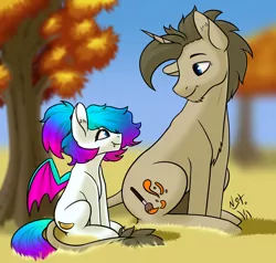 Size: 2000x1900 | Tagged: safe, artist:valthonis, derpibooru import, oc, oc:valthonis, unofficial characters only, bat pony, pony, unicorn, autumn, image, leonine tail, png, sitting