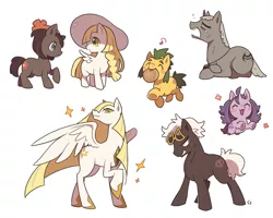 Size: 900x720 | Tagged: safe, artist:ssalrobyul, derpibooru import, ponified, earth pony, pegasus, pony, unicorn, acerola, female, group, guzma, hat, hau, image, lillie, lusamine, malasada, male, mare, nanu, png, pokémon, pokémon sun and moon, pokémon trainer, ponymon, simple background, stallion, sunglasses, team skull, white background, yawn