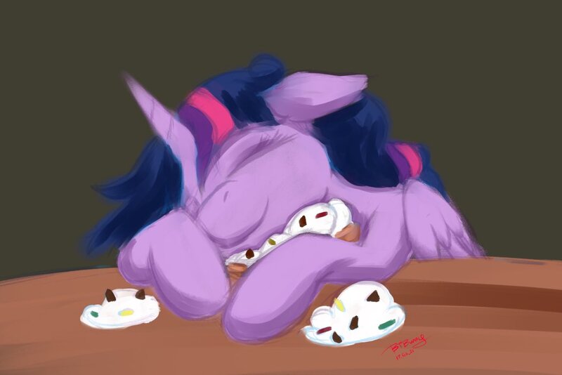 Size: 1051x701 | Tagged: safe, artist:btbunny, derpibooru import, twilight sparkle, twilight sparkle (alicorn), alicorn, pony, castle sweet castle, chocolate chips, eyes closed, female, floppy ears, food, image, jpeg, messy mane, pancakes, simple background, sleeping, solo, sprinkles, whipped cream