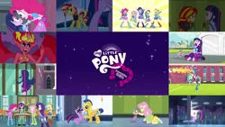 Size: 1964x1105 | Tagged: safe, derpibooru import, edit, edited screencap, editor:quoterific, screencap, applejack, flash sentry, fluttershy, pinkie pie, rainbow dash, rarity, spike, sunset shimmer, twilight sparkle, twilight sparkle (alicorn), alicorn, dog, pegasus, pony, unicorn, equestria girls, equestria girls (movie), angry, applejack's hat, armor, backpack, bag, big crown thingy, boots, butt, canterlot high, clothes, cowboy hat, crown, element of magic, eyes closed, faceplant, female, friendshipping, hat, hoof shoes, humane five, image, jewelry, kick, male, nose in the air, open mouth, plot, png, regalia, saddle bag, shoes, sitting, soccer ball (object), spike the dog, sunset satan, walking