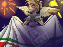 Size: 960x720 | Tagged: safe, artist:beyond_inside, derpibooru import, oc, oc:tailcoatl, anthro, pegasus, clothes, dress, fireworks, image, jpeg, mexican, mexican independence day, mexico, night, regional suit, september 16th, solo, wings