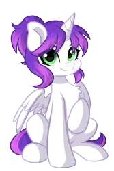 Size: 800x1200 | Tagged: safe, artist:colorfulcolor233, derpibooru import, oc, oc:purple rose, alicorn, pony, derpibooru community collaboration, 2021 community collab, derpibooru exclusive, image, looking at you, png, simple background, sitting, solo, transparent background