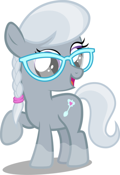 Size: 3000x4360 | Tagged: safe, artist:piranhaplant1, derpibooru import, edit, editor:slayerbvc, vector edit, silver spoon, earth pony, pony, accessory-less edit, cute, female, filly, glasses, image, missing accessory, png, raised hoof, silverbetes, simple background, socks (coat marking), solo, transparent background, vector