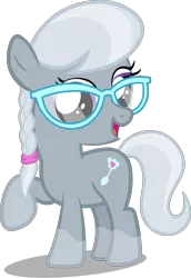 Size: 3000x4360 | Tagged: safe, artist:piranhaplant1, derpibooru import, edit, editor:slayerbvc, vector edit, silver spoon, earth pony, pony, accessory-less edit, cute, female, filly, glasses, image, missing accessory, png, raised hoof, silverbetes, simple background, socks (coat markings), solo, transparent background, vector