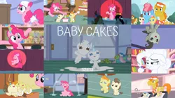 Size: 1978x1113 | Tagged: safe, derpibooru import, edit, edited screencap, editor:quoterific, screencap, applejack, carrot cake, cup cake, fluttershy, pinkie pie, pound cake, pumpkin cake, rainbow dash, rarity, twilight sparkle, earth pony, pegasus, pony, unicorn, baby cakes, about to cry, broom, crying, cute, diaper, eyes closed, flour, hat, horn, image, laughing, mane six, open mouth, party hat, png, poundabetes, pumpkinbetes, shocked, unicorn twilight