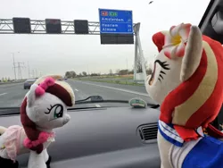 Size: 1024x768 | Tagged: safe, artist:xeto_de, derpibooru import, oc, car, hearth's warming con, highway, image, jpeg, netherlands, plushie, vignette