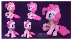 Size: 4573x2569 | Tagged: safe, artist:chibi-pets, derpibooru import, pinkie pie, earth pony, pony, element of laughter, image, irl, jpeg, photo, plushie, raised hoof, sitting, smiling, solo