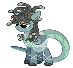 Size: 1864x1737 | Tagged: safe, alternate version, artist:beautifulspaceshow, derpibooru import, oc, oc:stony gaze, unofficial characters only, medusa, original species, pegasus, pony, snake, snake pony, anklet, beauty mark, bracelet, clothes, female, image, jewelry, mare, markings, necklace, png, robe, see-through, simple background, solo, transparent background, unamused, unshorn fetlocks