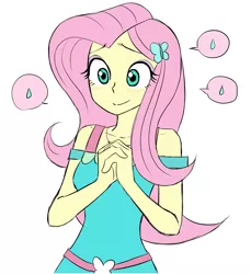 Size: 1153x1261 | Tagged: safe, artist:haibaratomoe, derpibooru import, fluttershy, equestria girls, equestria girls series, blushing, breasts, cute, geode of fauna, image, magical geodes, pictogram, png, shyabetes, simple background, solo, speech bubble, sweat, sweatdrop, white background