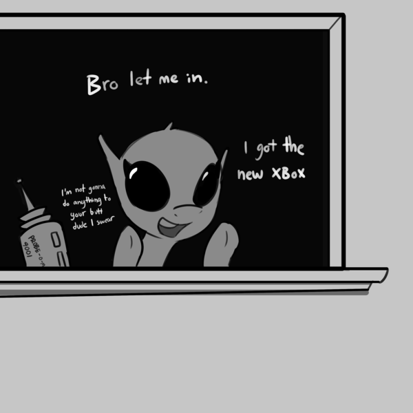Size: 3000x3000 | Tagged: safe, artist:tjpones, derpibooru import, oc, unofficial characters only, alien, alien pony, original species, ayy lmao, blatant lies, dude let me in, grayscale, image, monochrome, over 9000, png, probe, solo, this will end in probing