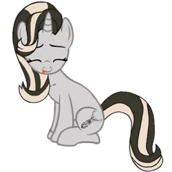 Size: 1100x1100 | Tagged: safe, artist:antonsfms, derpibooru import, oc, oc:dejavecu, ponified, unofficial characters only, pony, unicorn, derpibooru, derpibooru community collaboration, 2021 community collab, cute, cutie mark, eyes closed, female, image, meta, ms paint, not starlight glimmer, png, posing for photo, simple background, sitting, solo, tattoo, tongue out, transparent background