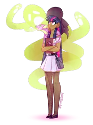 Size: 806x1080 | Tagged: safe, artist:hostile-elf, derpibooru import, spike, twilight sparkle, ghost, human, undead, book, clothes, hat, humanized, image, png, simple background, skirt, species swap, transparent background, wiccan, witch, witch hat