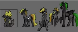 Size: 986x409 | Tagged: safe, artist:queen-razlad, derpibooru import, oc, oc:trestle, oc:villainshima, unofficial characters only, earth pony, pegasus, pony, disguise, disguised changeling, duo, image, mane, png, simple background, size difference